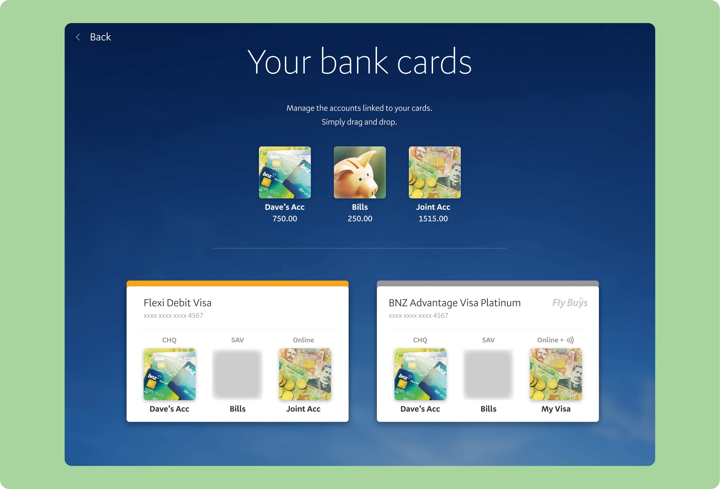 Managing which of your accounts are active on your bank cards.