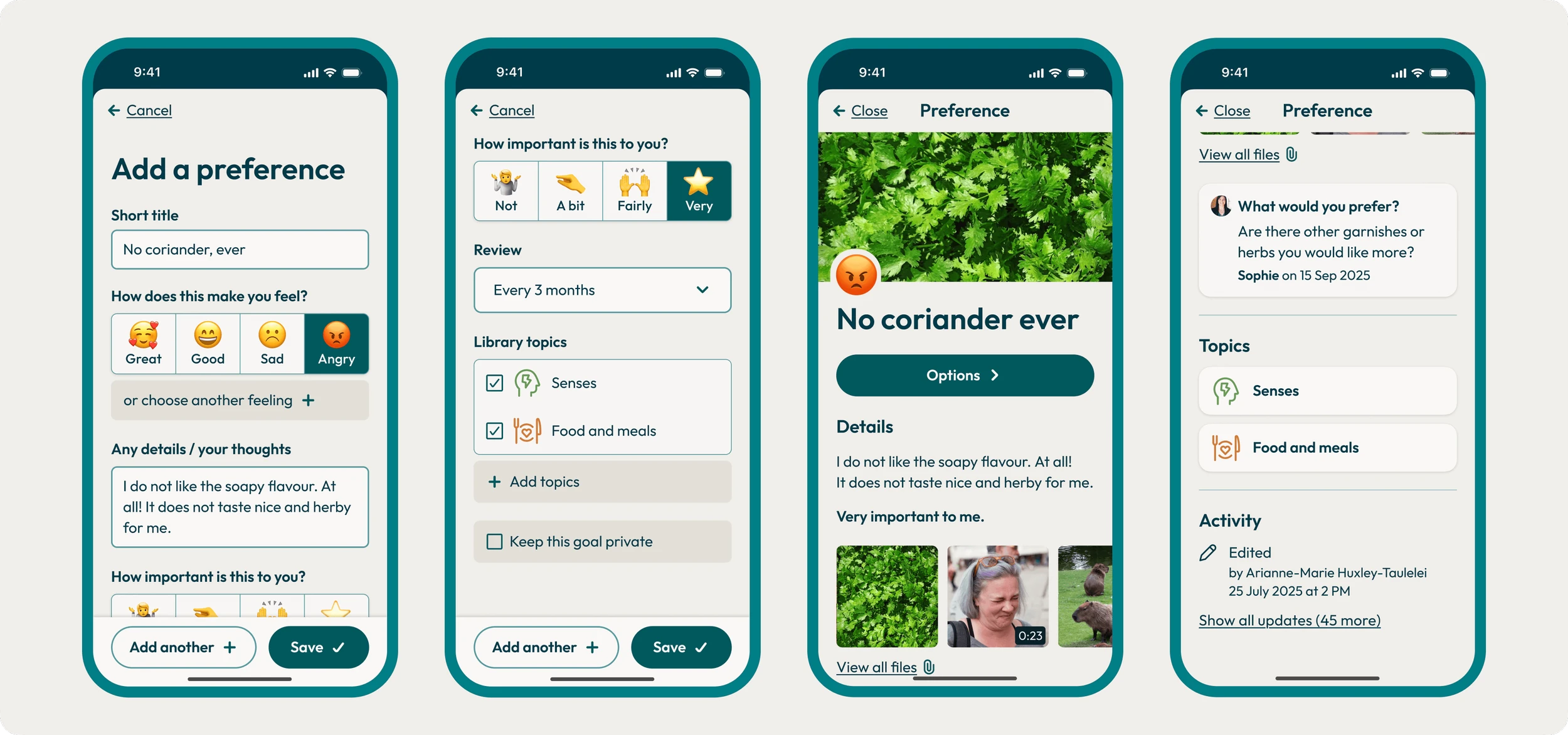 A look at the ‘add preference’ step, and the resulting preference view.