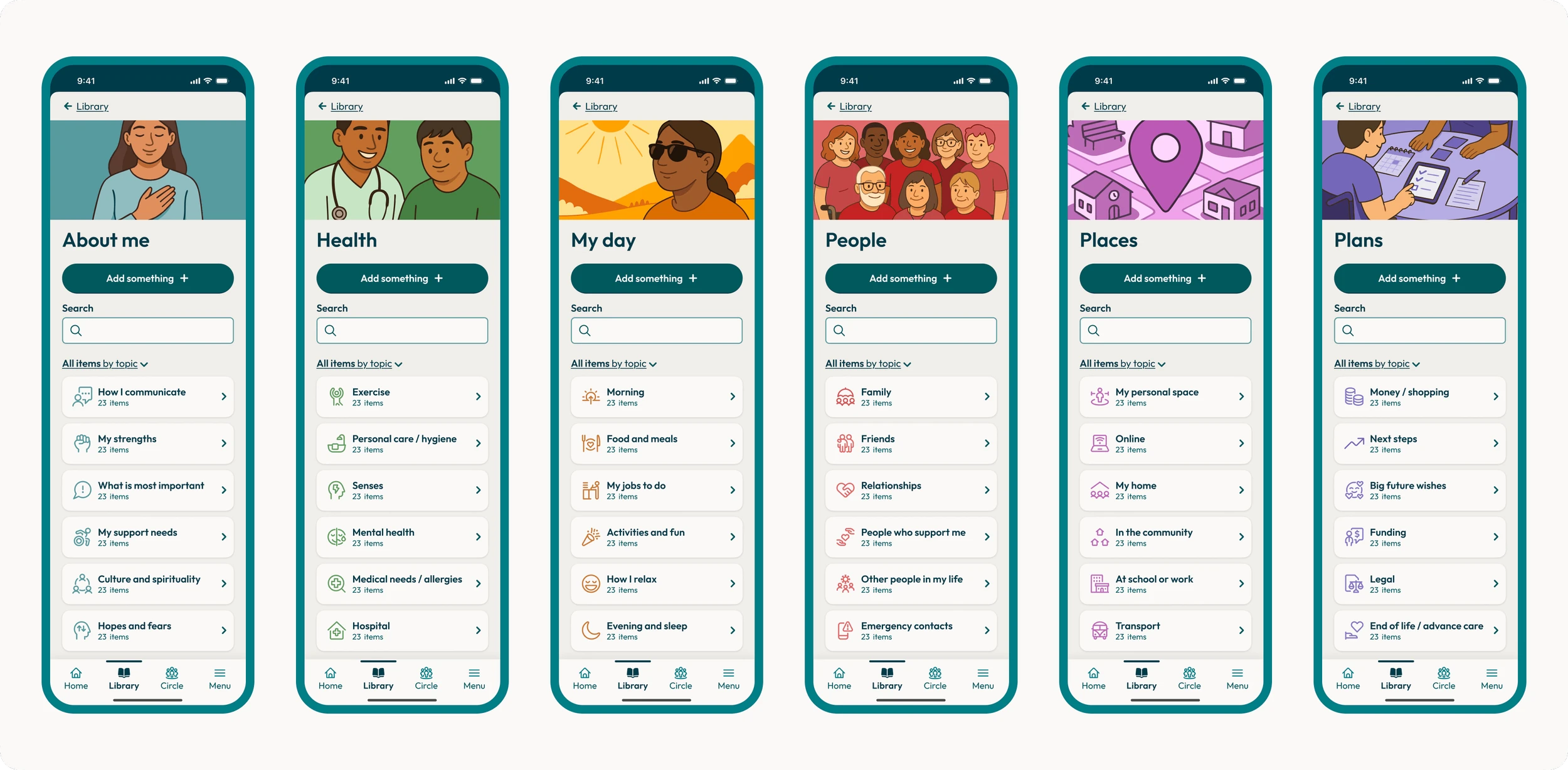 Within 6 broad high level categories, 6 relatable topics … which get auto-suggested by the system based on that details the person adds to a new record.